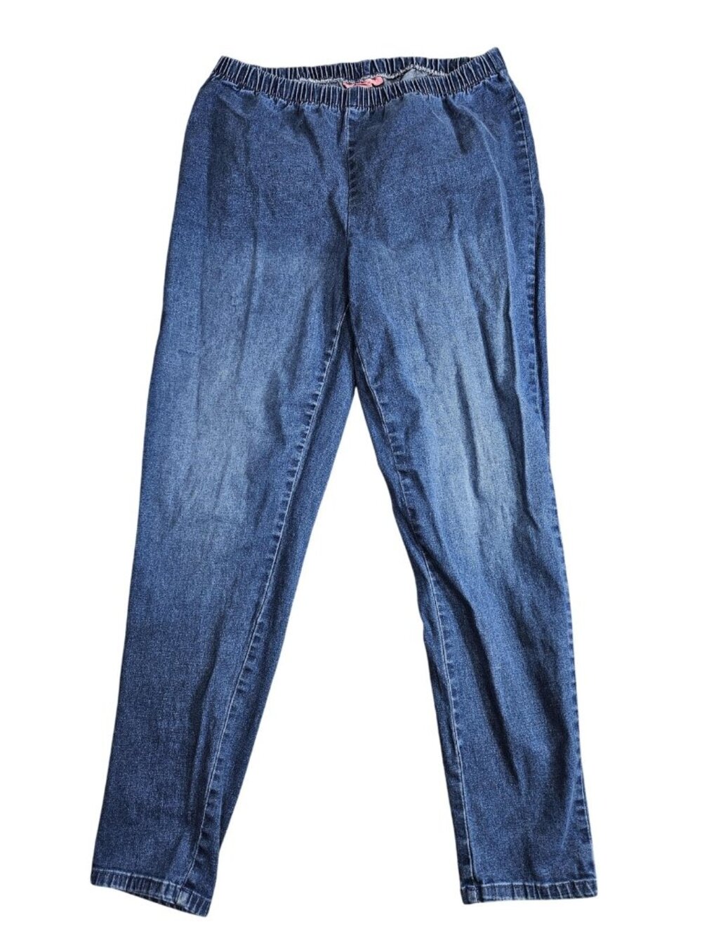 Woman Within Tapered‎ Pull On Jeans Womens 14W Blue Med Wash High Rise Denim